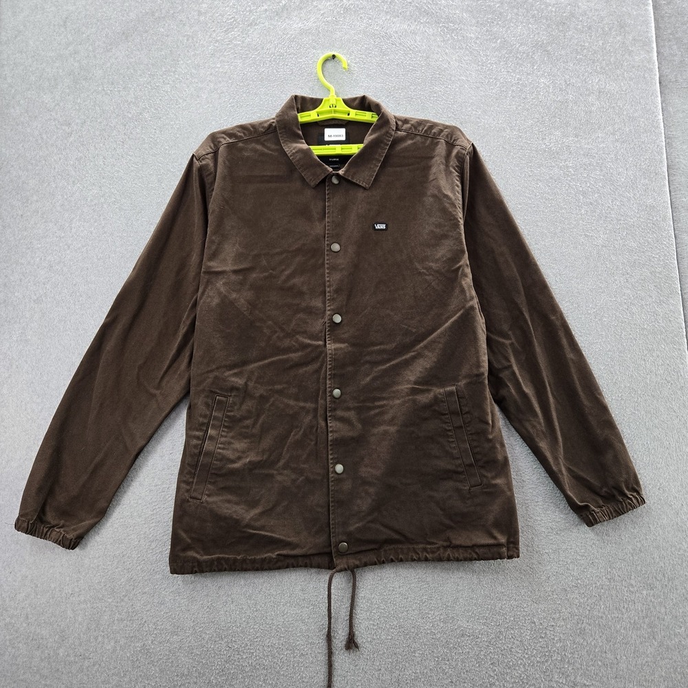 Vans Men Jacket X-LARGE Brown Canvas Coach Snap Button Long Sleeve READ